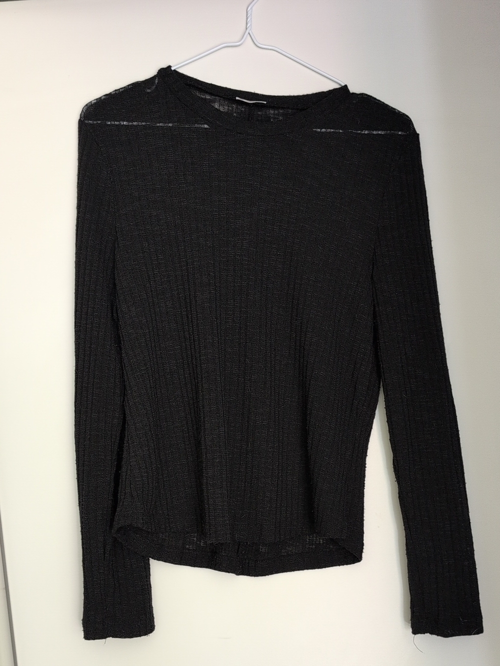 Free People Black Ribbed Long Sleeve Top